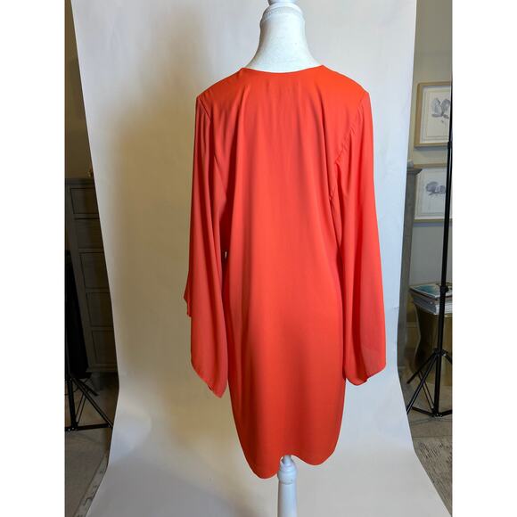 Elaine Turner | Coral/Orange Wide Sleeve V Neck Flowy Tunic Dress | Small - Picture 9 of 13